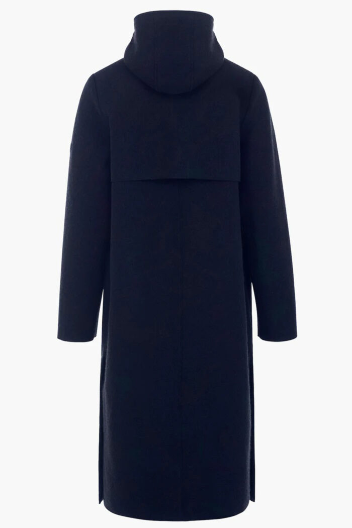 Lange wollen jas met capuchon donkerblauw - Afbeelding 2