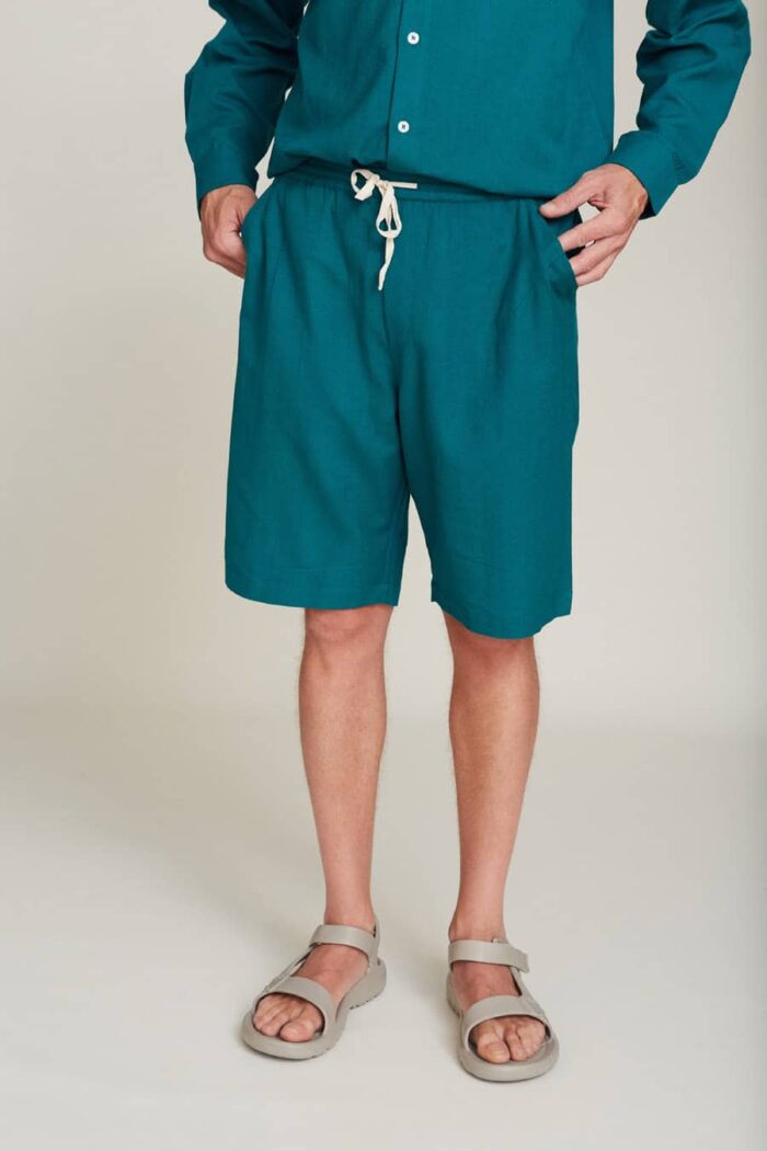 Feroe unisex bermuda katoen met linnen groen