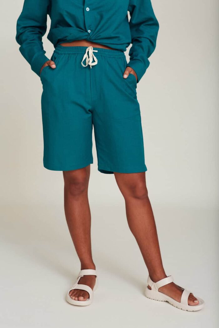 Feroe unisex bermuda katoen met linnen groen - Afbeelding 4