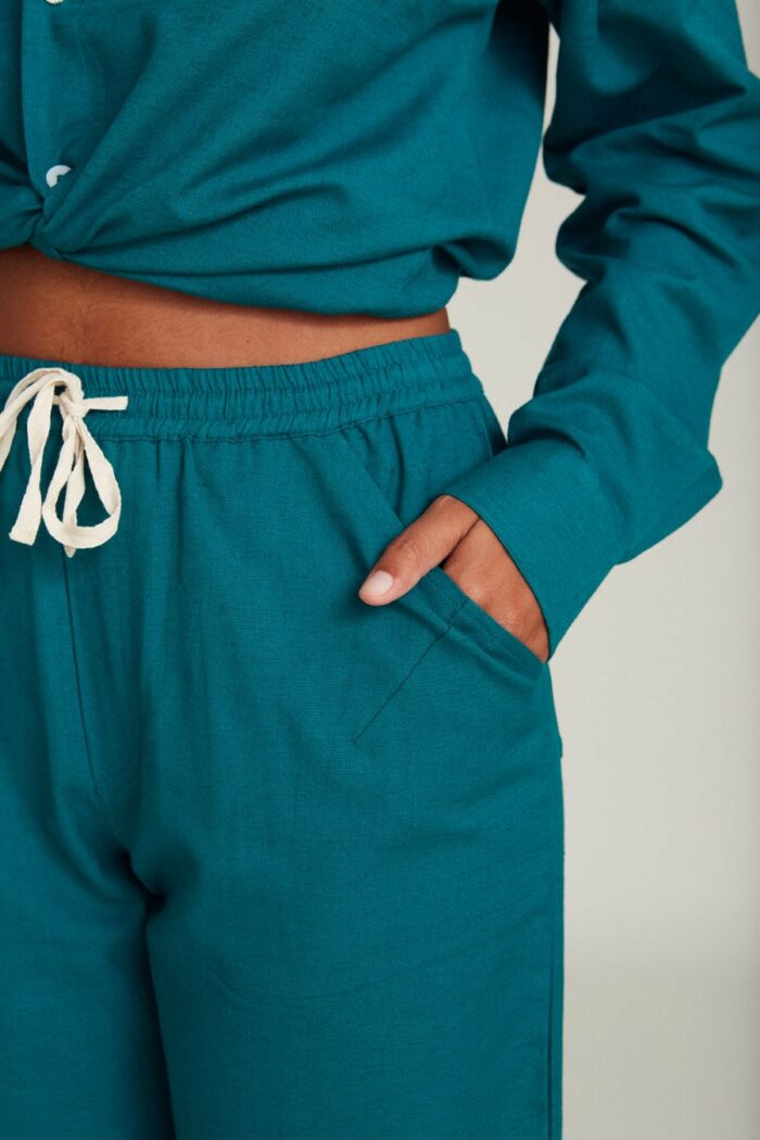 Feroe unisex bermuda katoen met linnen groen - Afbeelding 2