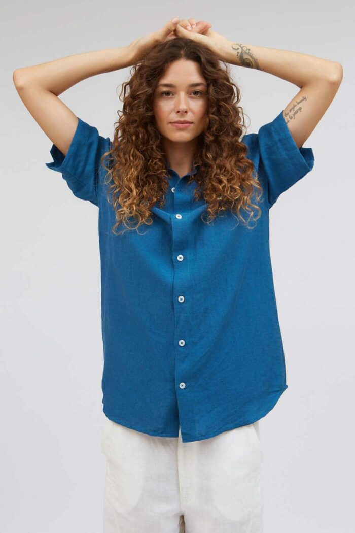 Overhemd korte mouw linnen met Ecoliva viscose - Afbeelding 2