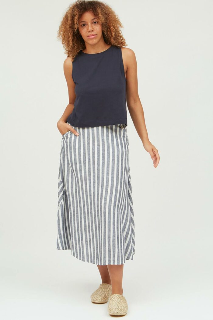 Gestreepte linnen-viscose rok - Afbeelding 2