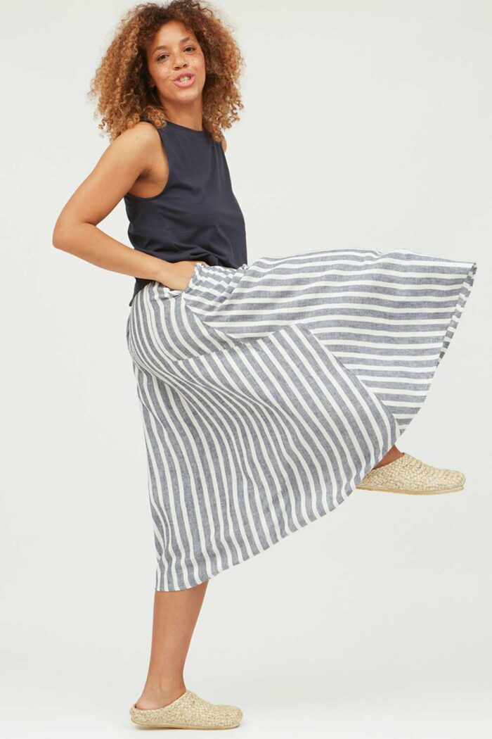 Gestreepte linnen-viscose rok