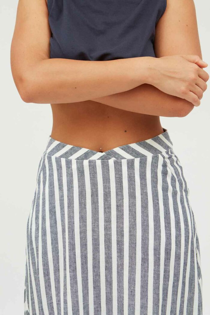 Gestreepte linnen-viscose rok - Afbeelding 4