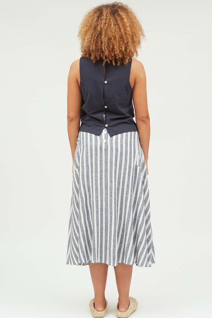 Gestreepte linnen-viscose rok - Afbeelding 3