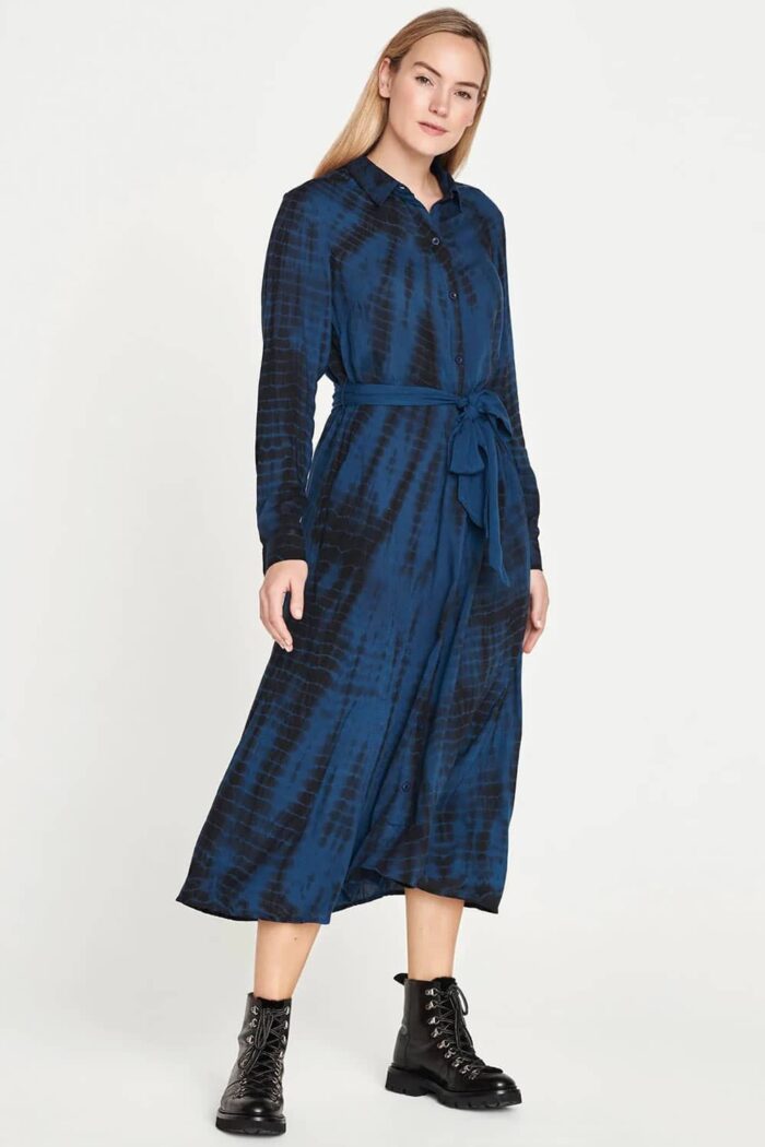 Doorknoopjurk blauw met zwart - Afbeelding 2