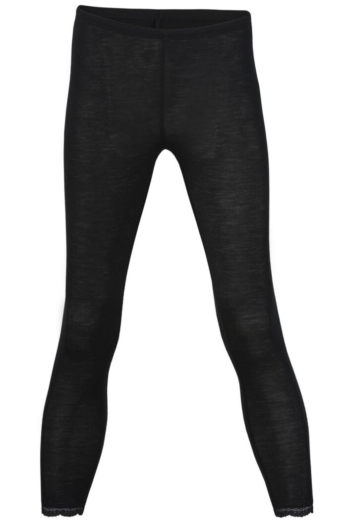 Wol zijden legging zwart met kant
