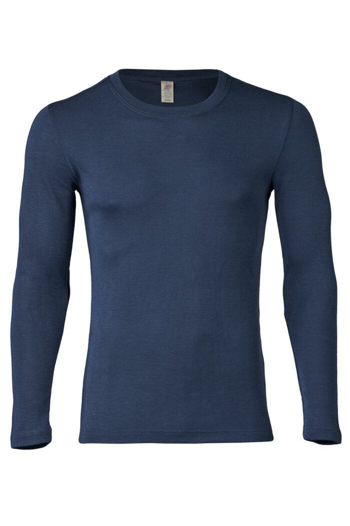 Herenshirt wol-zijde lange mouw donkerblauw