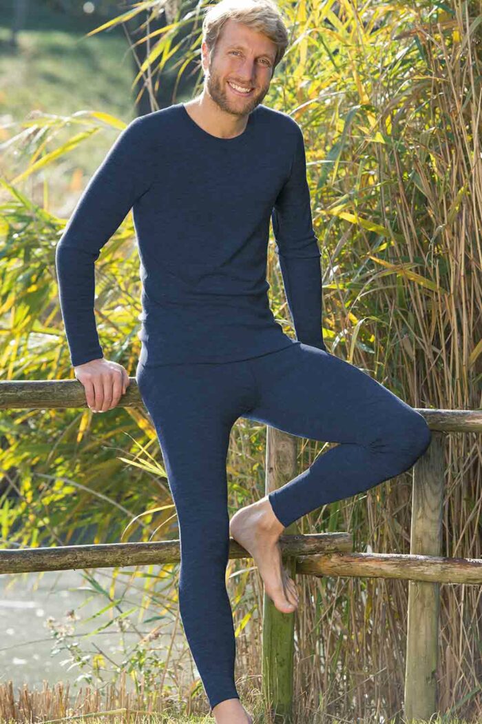 Herenshirt wol-zijde lange mouw donkerblauw - Afbeelding 2