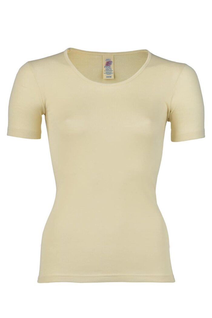 T-shirt wol-zijde korte mouw natuur