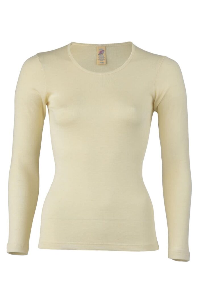 Shirt wol-zijde ronde hals ecru