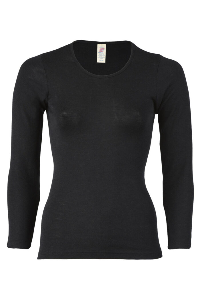 Shirt wol-zijde ronde hals zwart