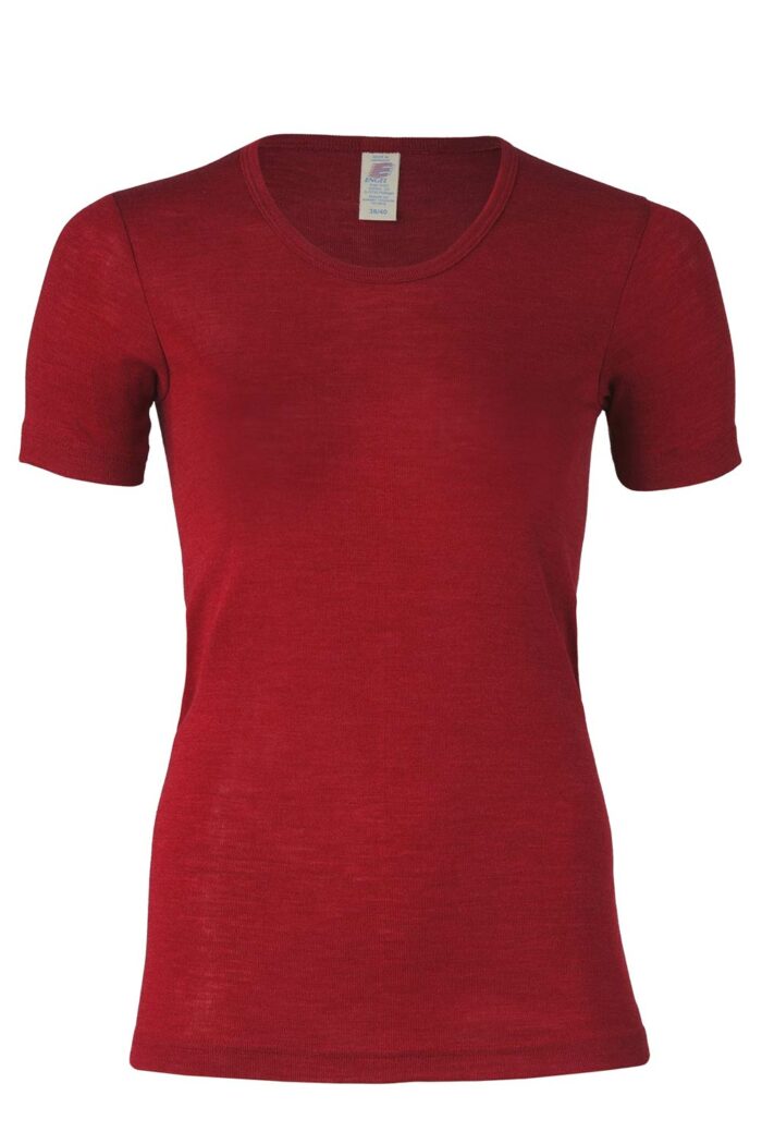 T-shirt wol-zijde korte mouw rood