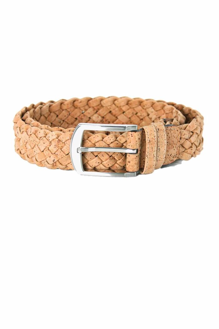 Gevlochten riem beige kurk 4 cm