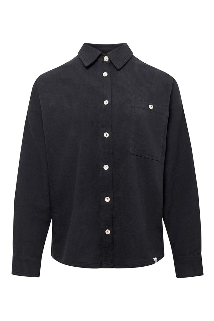 Biokatoenen blouse seersucker zwart