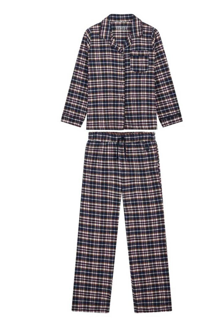 Unisex flanellen pyjama ruit donkerblauw