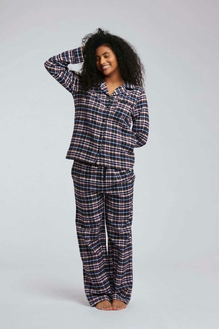 Unisex flanellen pyjama ruit donkerblauw - Afbeelding 2