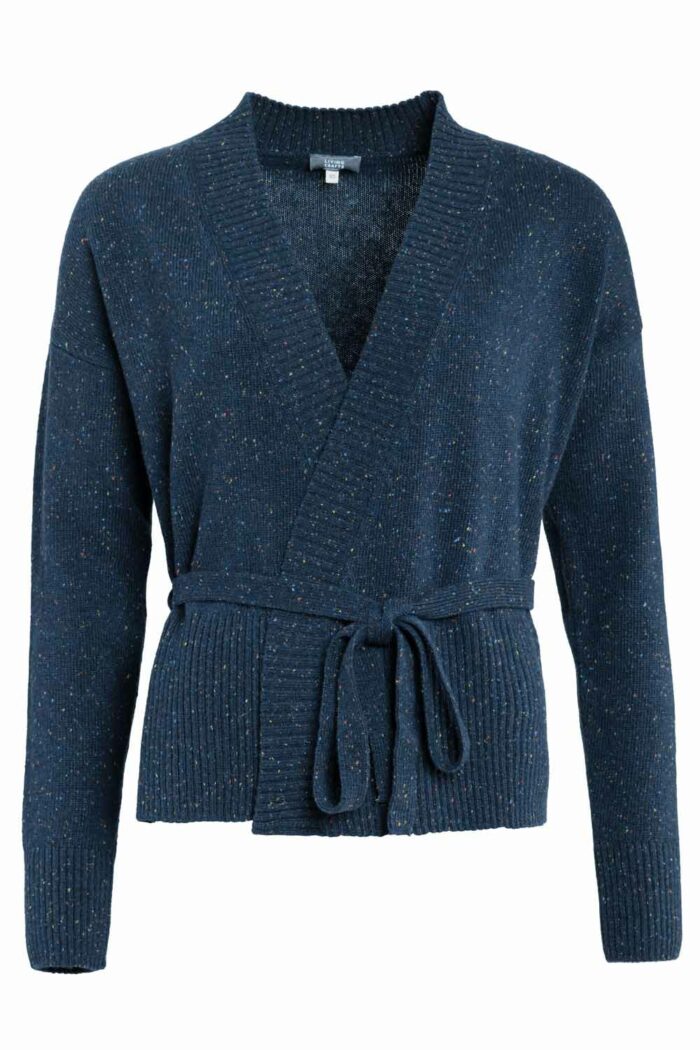 Wollen vest met ceintuur blauw