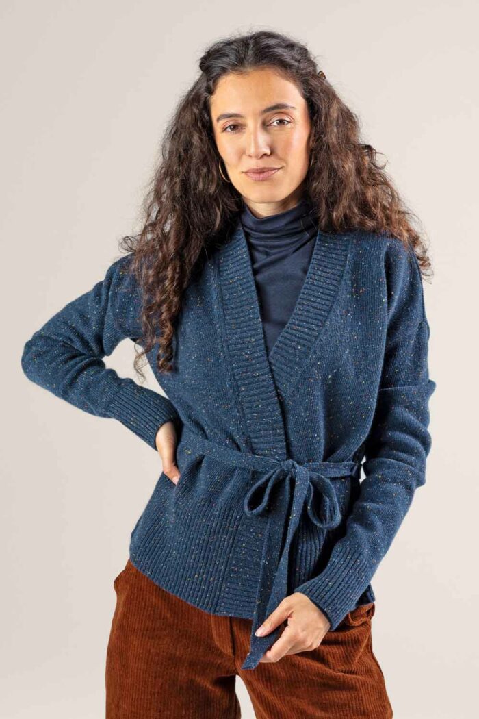Wollen vest met ceintuur blauw - Afbeelding 2