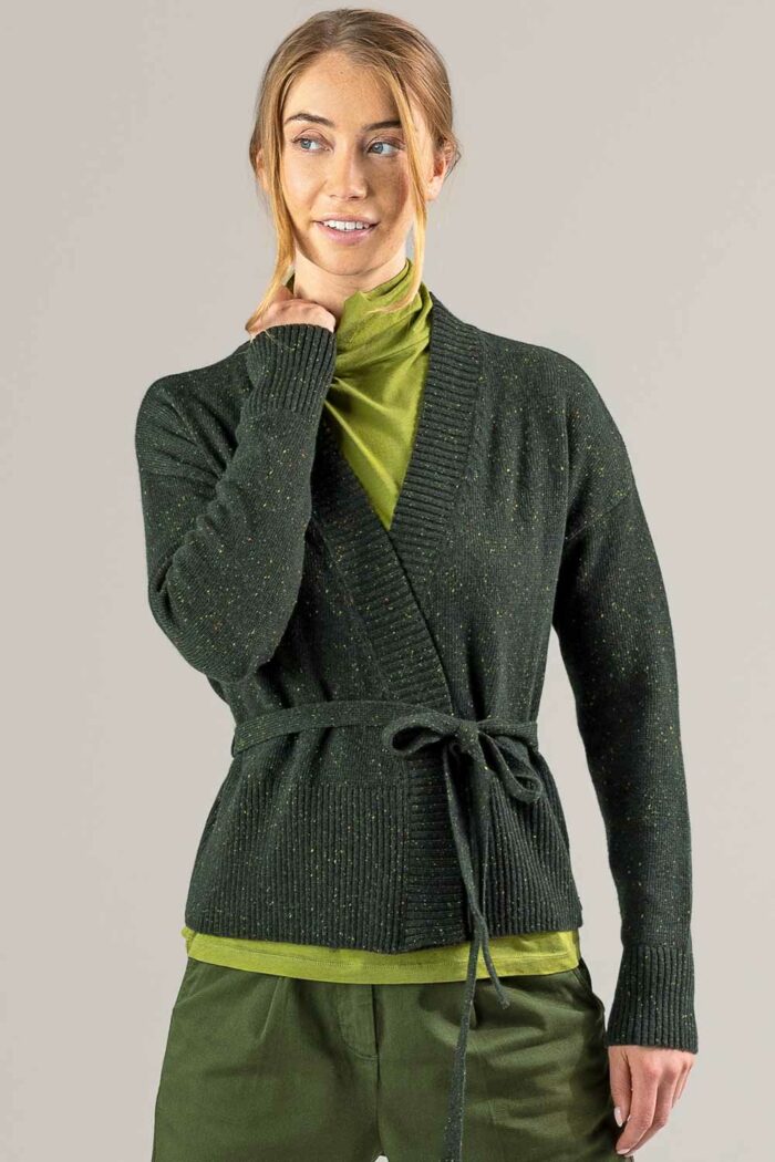 Wollen vest met ceintuur groen - Afbeelding 2