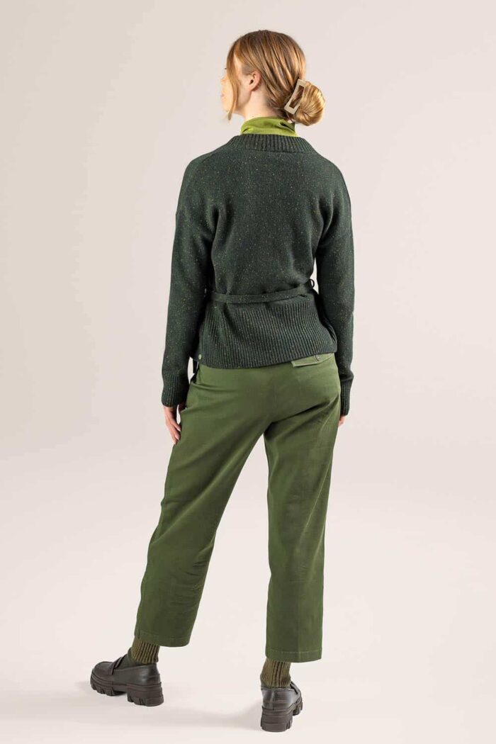 Wollen vest met ceintuur groen - Afbeelding 3