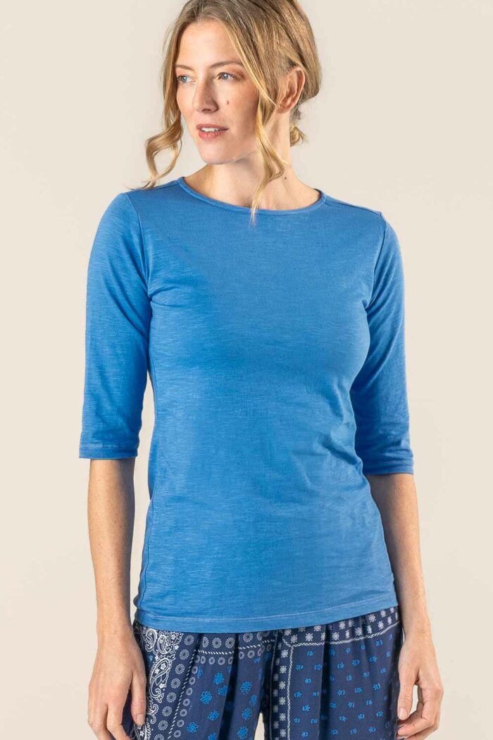 Boothals shirt driekwart mouw blauw - Afbeelding 2