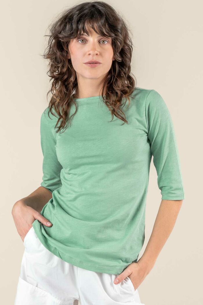 Boothals shirt driekwart mouw lichtgroen - Afbeelding 2