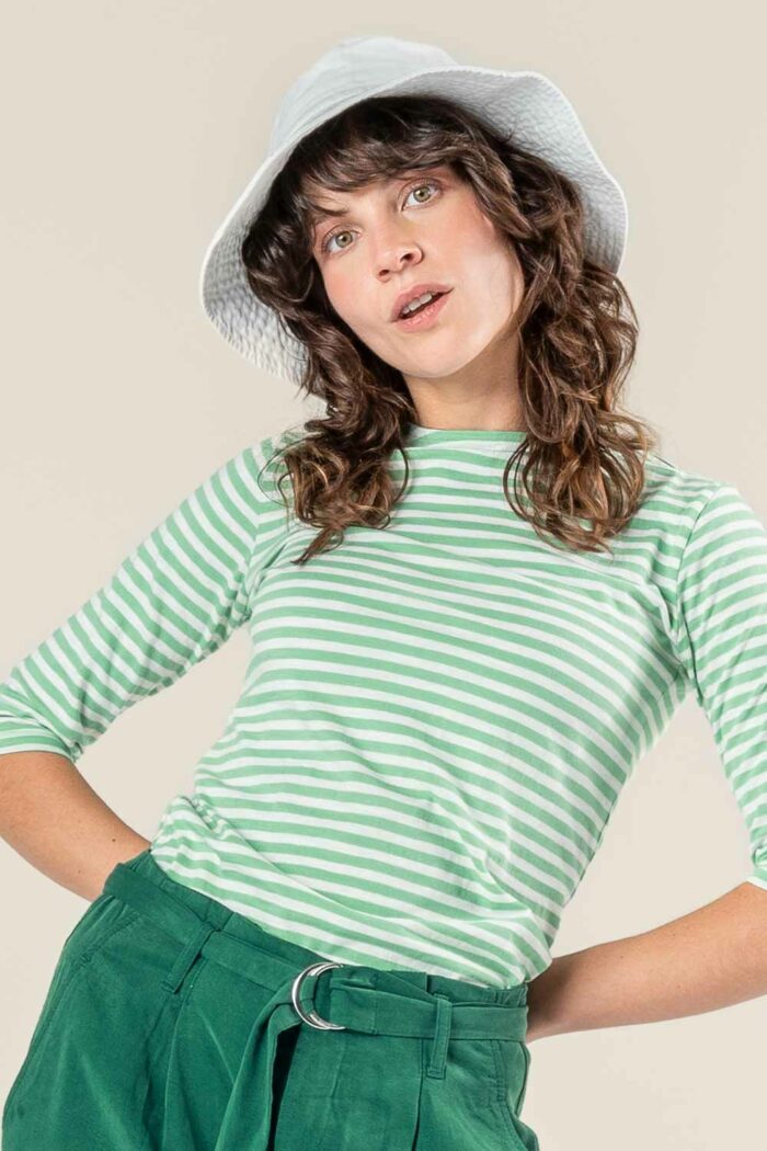 Boothals shirt driekwart mouw groen gestreept - Afbeelding 2