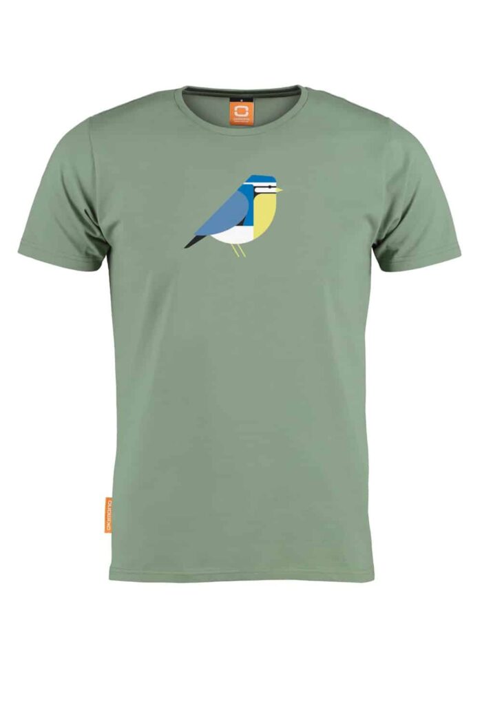 T-shirt ronde hals met Pimpelmees groen